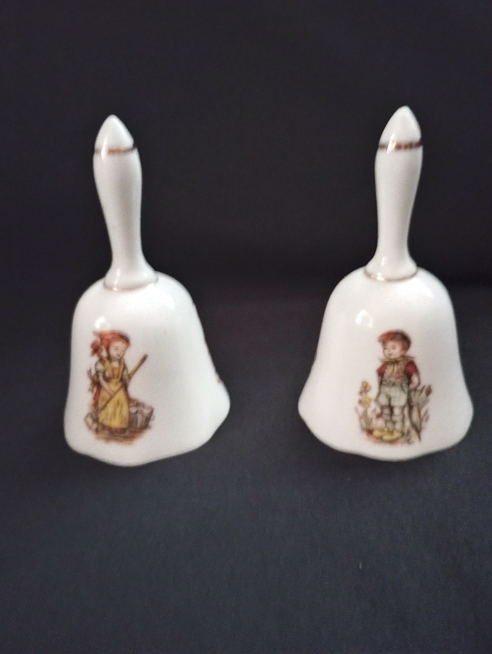 Price imports Set Of 2 Bells- Girl With Mop & Boy With Umbrella- Gold Trim